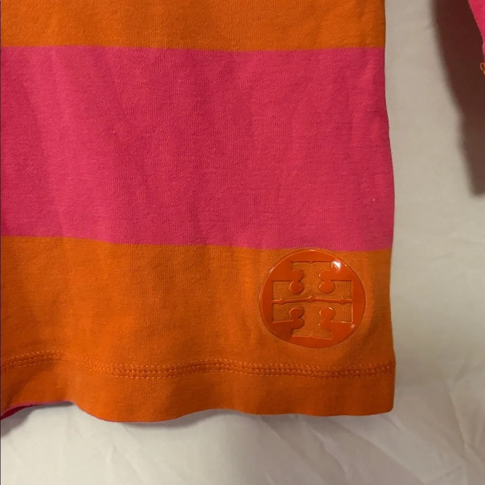 Tory Burch Wide Striped Pima Cotton Boatneck Top in Orange and Pink
